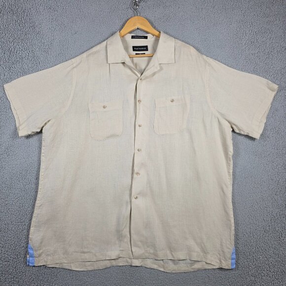 Paul Frederick Camp Shirt Mens XXL Beige Classic Fit 100% Pure Linen Old Money - Picture 1 of 12